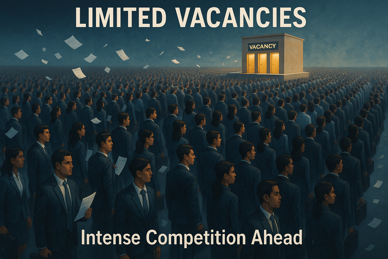 create an image with this message-Limited Vacancies – Despite lakhs of applicants, only a few thousand vacancies are released, raising the competition sharply.